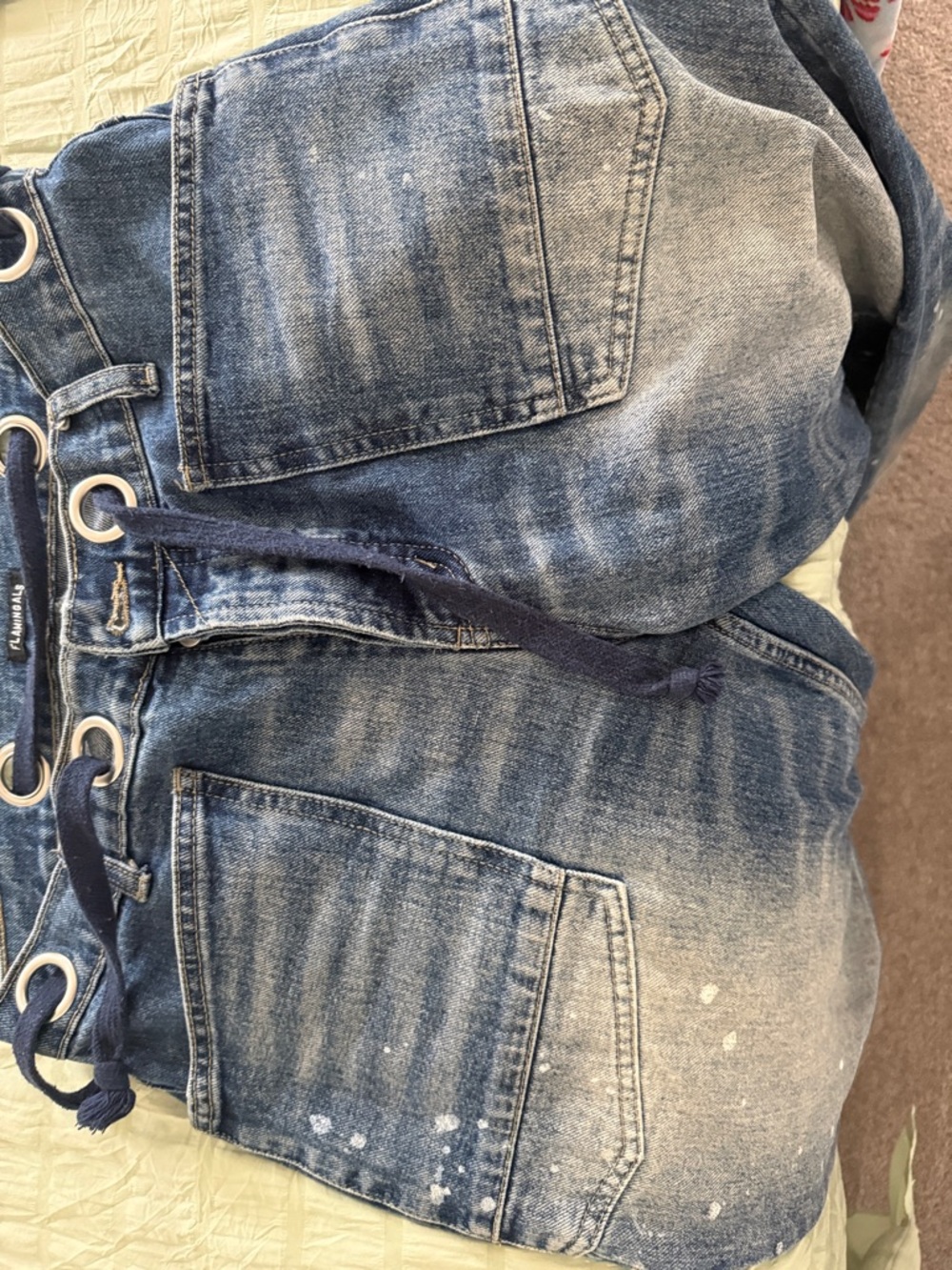 Paint-Splatter Lace-Up Denim Shorts
